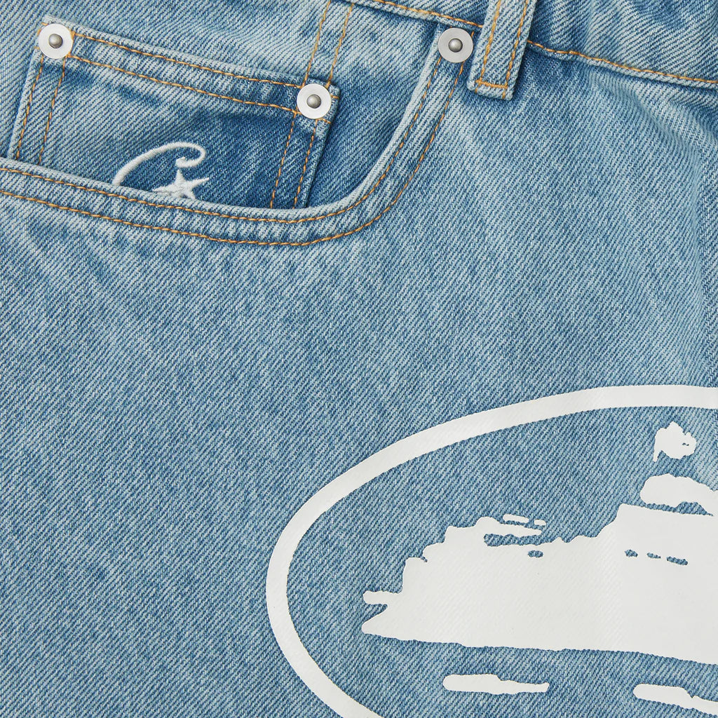 Corteiz Alcatraz Baggy Shorts - Washed Blue